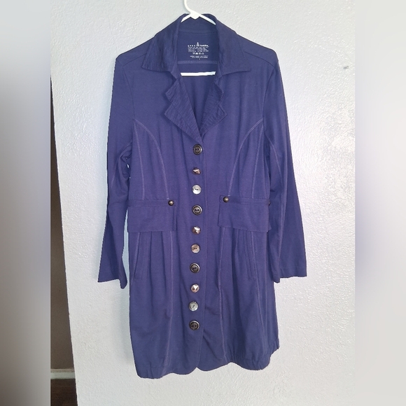 neon buddha Jackets & Blazers - Neon Buddha Purple Lightweight Long Blazer Jacket Artsy Buttons Womens Large